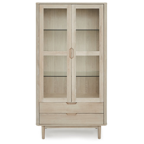Furnhouse vitrinekast Nyborg - Witte olie - MDF, Eikenfineer, Glas - 45x100x190