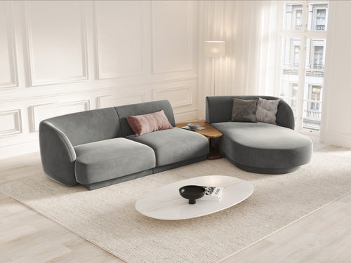 Micadoni Rechte modulaire bank Miley 3-zits, flueel, lichtgrijs - 178x303x70cm