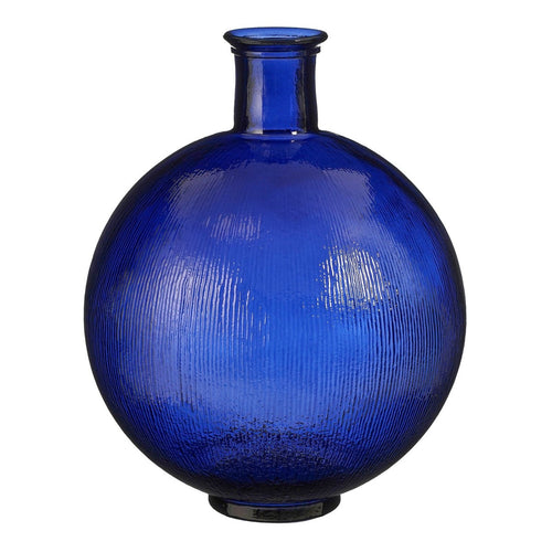 Mica Decorations Firenza Fles Vaas - H42 x Ø34 cm - Gerecycled Glas - Donkerblauw