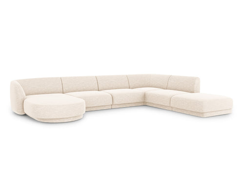 Micadoni Panoramische hoekbank rechts Miley 6-zits, structurele stof ivoor - 255x330x70cm