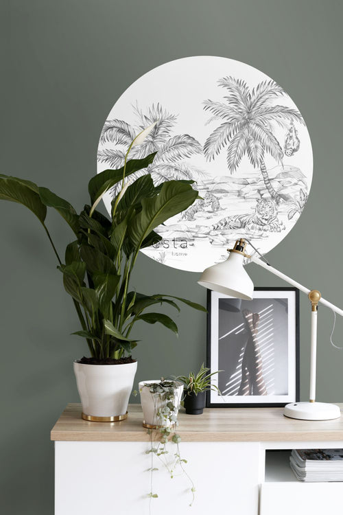 ESTAhome zelfklevende behangcirkel safari pentekening zwart wit - Ø 70 cm - 158980