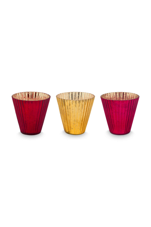 Pip Studio Waxinelichthouders Set 3 - Glas - Rood - 10x10.5cm