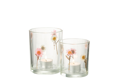 J-Line windlicht Peggy Bloemen - glas - transparant - large