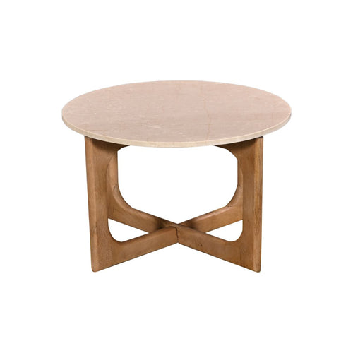 Giga Meubel Salontafel Lino Rond - Marmer/Hout - Naturel - Set van 2 - vtwonen shop