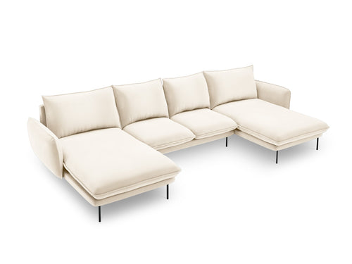 Cosmopolitan Design Panoramische bank Vienna 6-zits, flueel, lichtbeige - 170x350x95cm