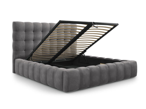 Cosmopolitan Design Opbergbed met hoofdeinde Bali 160x200cm, flueel, grijs - 230x185x125cm