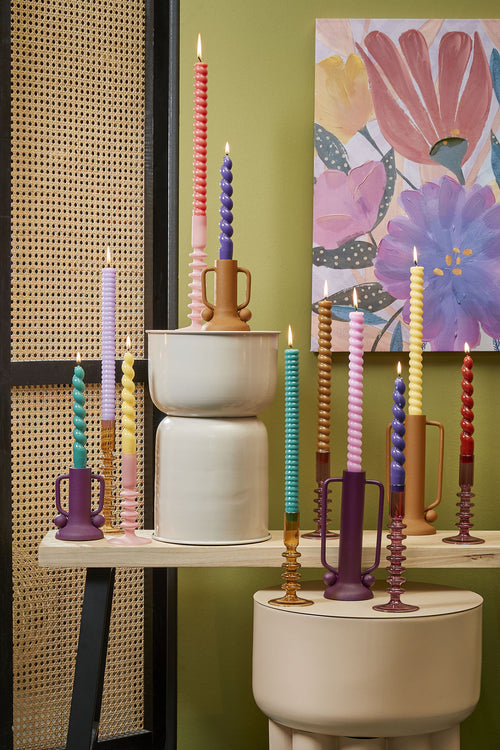 Mica Decorations Agios Kandelaar - H20 x Ø8 cm - Glas - Bruin