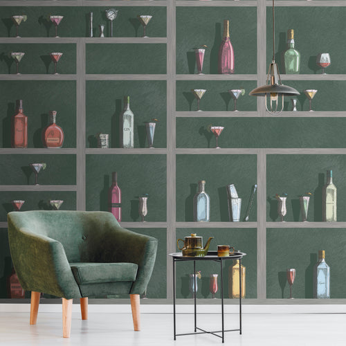 Sanders & Sanders fotobehang drankkast groen en meerkleurig - 280 x 159 cm - 640097 - vtwonen shop