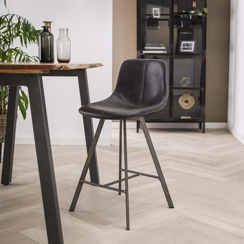 Giga Meubel Barstoel Zig-Zag - Zwart Kunstleer - Set van 2
