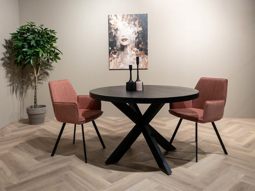 Livingfurn - Eetkamertafel Kala Round Black - Spider Leg - Mango Hout Gecoat Staal - 150 cm - Zwart - vtwonen shop