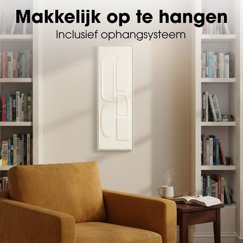 Mica Decorations Wanddecoratie - Wandpaneel Abstracte Kunst 90 x 30 x 3 cm - Woondecoratie voor Woonkamer of Slaapkamer - Off-white