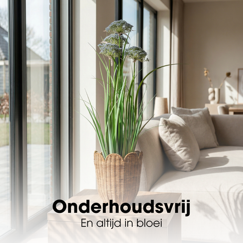 Mica Decorations Engelwortel – Kunstgras in Pot – Realistische Nepplant Woondecoratie – Kunstplanten voor Binnen en Buiten – H150 x Ø45 cm – Groen,