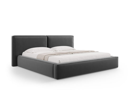 Micadoni Opbergbed met hoofdeinde Jodie 200x200cm, flueel, grijs - 228x251x108cm