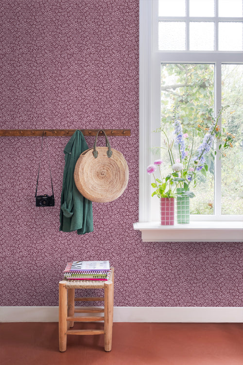 ESTAhome behang bloemetjes donker paars - 50 x 900 cm - 131673
