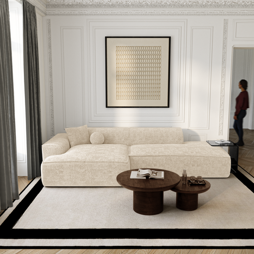 Premium Interiors - Linkerhoekbank HANA - geweven fluweel crème 260cm