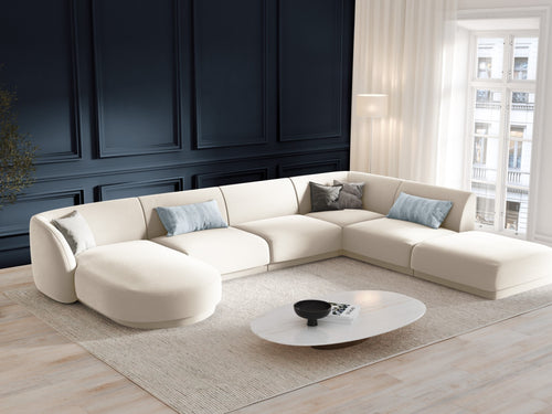 Micadoni Panoramische hoekbank rechts Miley 6-zits, flueel, lichtbeige - 255x330x70cm