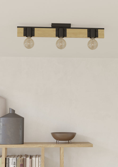 EGLO plafondlamp Bailrigg - e27 - 65,5 cm - zwart/bruin - hout/staal