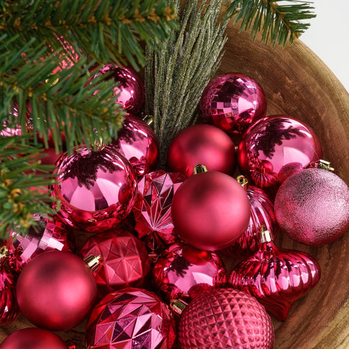 Mica Decorations Kerstballen Set - 60 Stuks - Ø7 cm - Onbreekbaar - Fuchsia