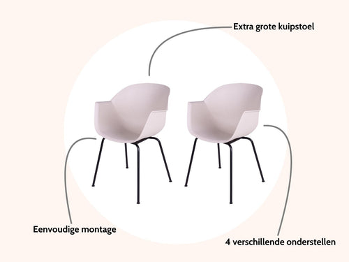 MaximaVida eetkamerstoel Cuyp XXL ecru buisframe poten- 2 stuks