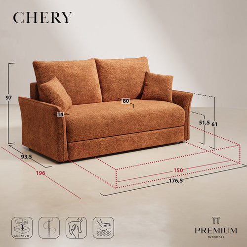 Premium Interiors - Slaapbank CHERY - getextureerd fluweel terracotta 176.5cm