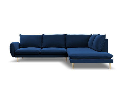 Cosmopolitan Design rechter hoekbank Vienna 6-zits, flueel, koningsblauw - 185x275x95cm