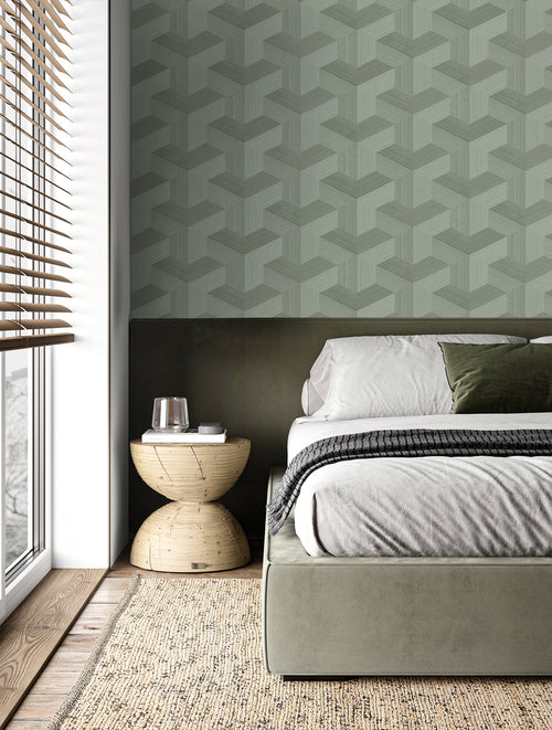 Origin Wallcoverings behang grafisch 3D motief vergrijsd groen - 53 cm x 10.05 m - 347951