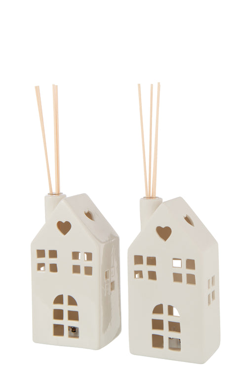 J-Line vaas Huis - keramiek - wit - 2 stuks - LED