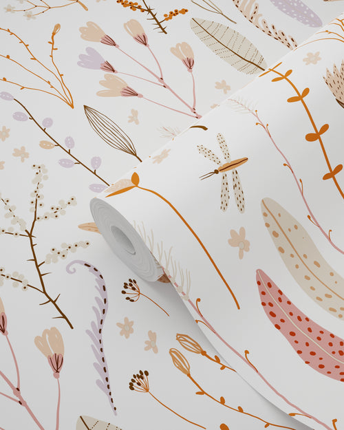 ESTAhome behang veldbloemen terracotta, paars, beige en wit - 50 x 900 cm - 131162 - vtwonen shop