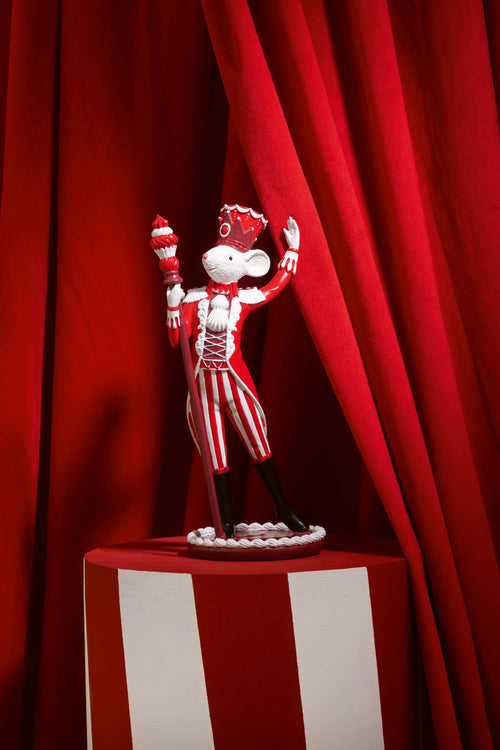 J-Line decoratie Muis Circus  +  cake - polyresin - kerstrood/wit