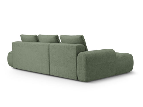 Cosmopolitan Design Uitklapbare hoekbank links met opbergdoos Linz 3-zits, structurele stof donker olijfgroen - 142x275x84cm