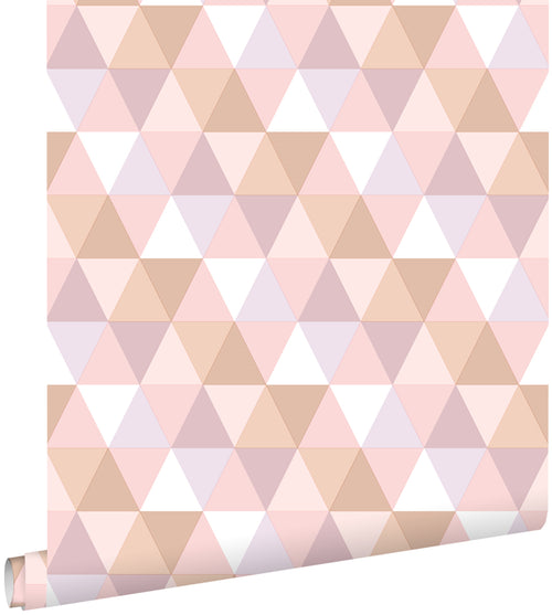 ESTAhome behang driehoekjes lila paars, zacht roze en terracotta - 50 x 900 cm - 139475