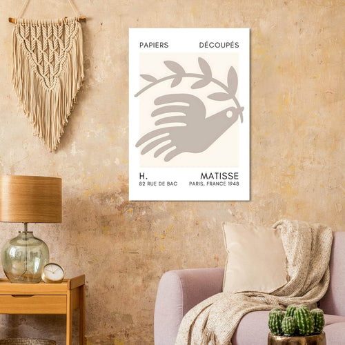 Artfulprints  Matisse - Peace dove grey   poster A4 21x29.7 cm