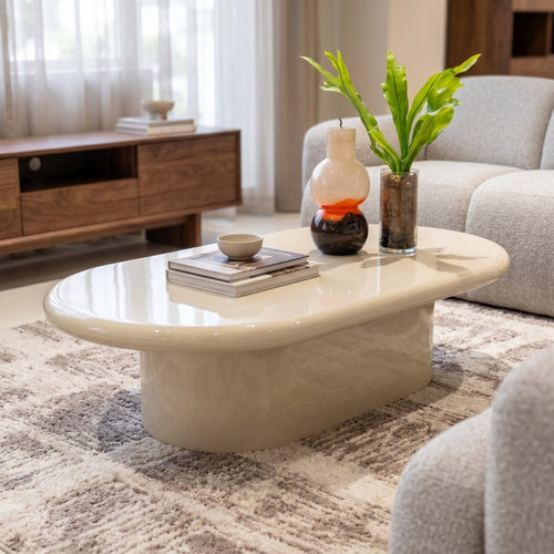 DÉJA Living Salontafel Lesja - Ovaal Crème Glossy MDF - 120x70x31cm