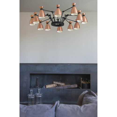 Faro Retro - 12 Lichts Multi-Arm Plafond Pendel Wit, Koper, E14