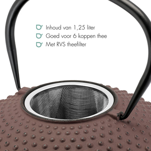 Bredemeijer - Gietijzeren theepot Xilin - 1,25 liter - Aubergine - Met filter - vtwonen shop