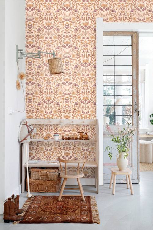 ESTAhome behang vintage bloemen beige en paars - 50 x 900 cm - 131896