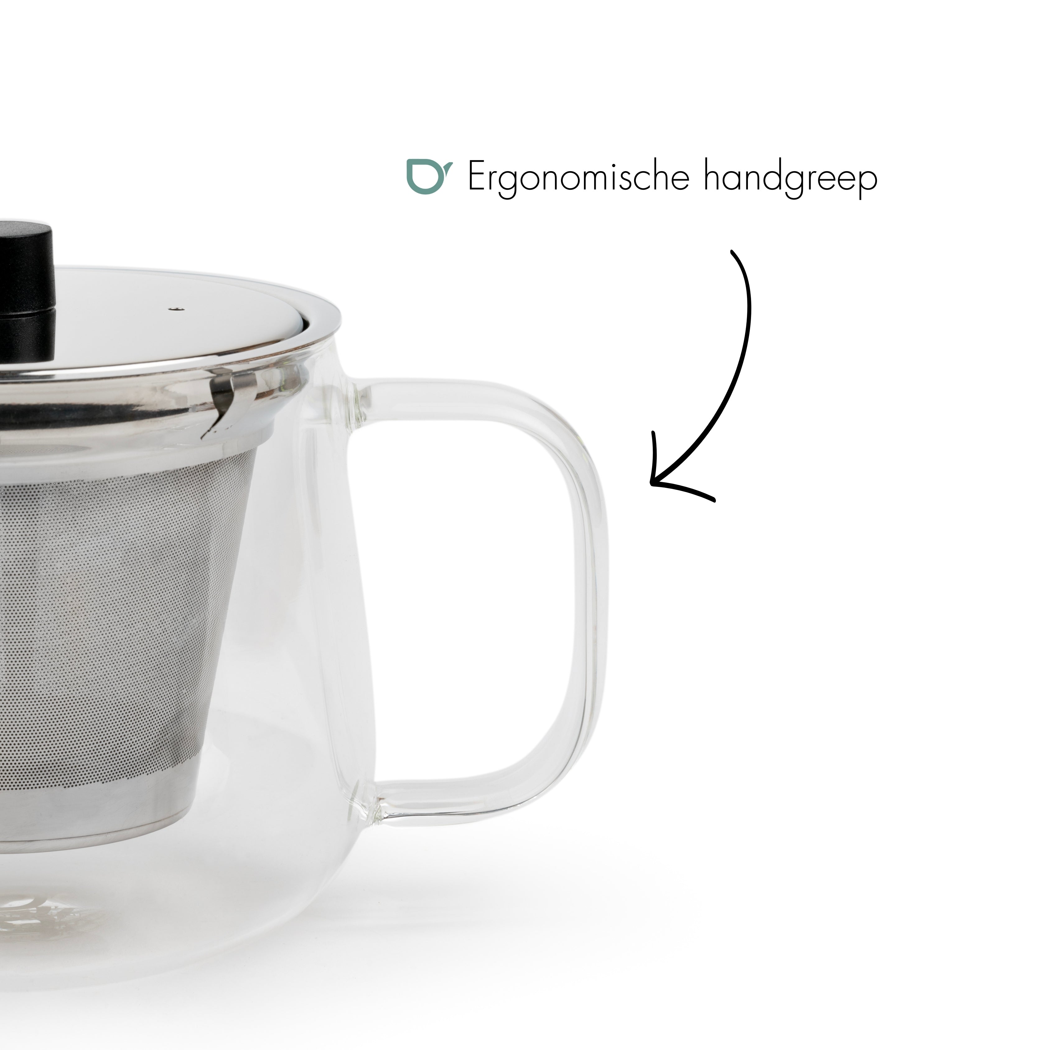 Theepot - met filter - grijs - glas - 1500 ml | Leen Bakker