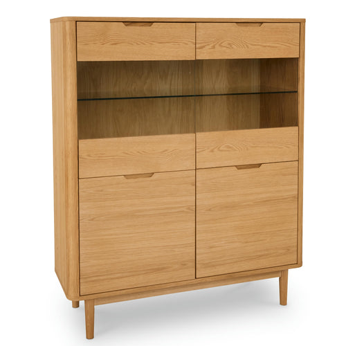 Furnhouse vitrinekast Nyborg - Natuurlijk eikenhout - MDF, Eikenfineer, Glas - 45x123x146