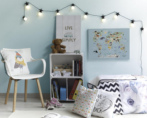 Canvas 60x40 Afdruk Wereldkaart Dieren - vtwonen shop