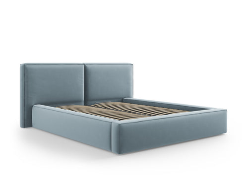 Micadoni Opbergbed met hoofdeinde Jodie 160x200cm, flueel, lichtblauw - 228x214x108cm