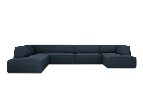 Micadoni Panoramische hoekbank links Ruby 7-zits, structurele stof, marineblauw - 273x366x69cm