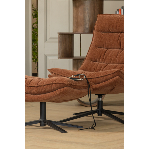 WOOOD draaifauteuil met hocker Kube - Chenille stof - Bruin - vtwonen shop
