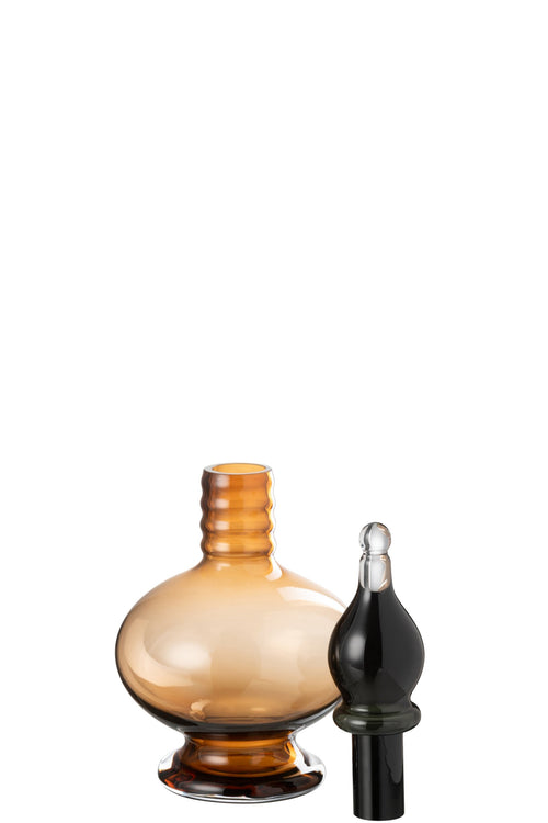 J-Line vaas + stop flesje Joey - glas - bruin - small
