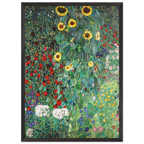 Artfulprints Poster met Lijst Gustav Klimt - Country garden with sunflowers   - 50x70 cm - Donkergroen