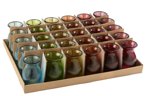J-Line plateau Theelichthouder Popa - glas - mix - 6 stuks