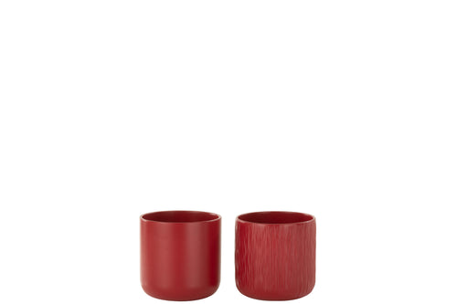 J-Line bloempot Gen - keramiek - rood - extra small - 2 st. - Ø 11 cm