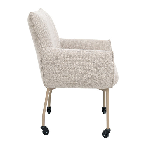 DÉJA Living Eetkamerstoel Arboga - Taupe/Beige - Incl. Wielen - Set van 2