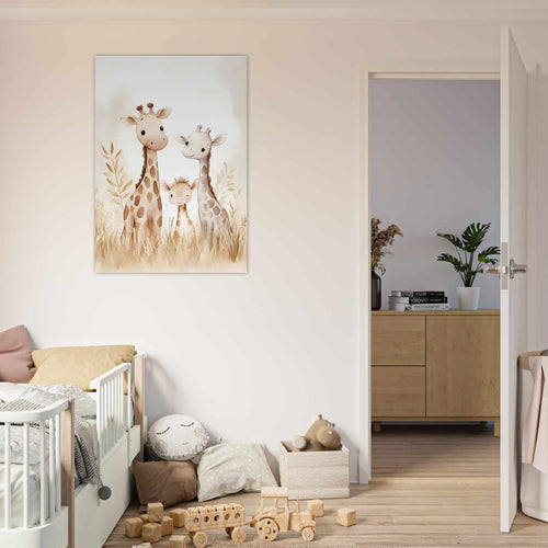 Artfulprints Poster Giraffen gezin   - A4 21x29.7 cm - Geel