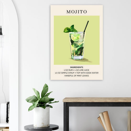 Artfulprints Poster met Lijst Mojito cocktail - Ingrediënten   - 70x100 cm - Groen