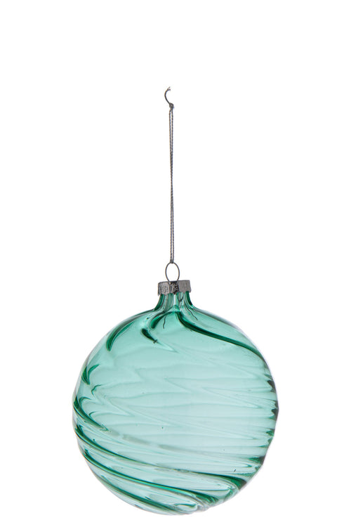 J-Line Geribbelde kerstbal - glas - turquoise - large - set van 12